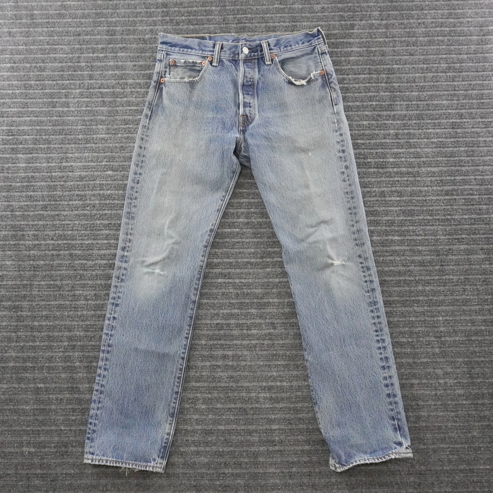 Levis 501 Straight Leg Jeans Mens 32x32 Blue Distressed Denim